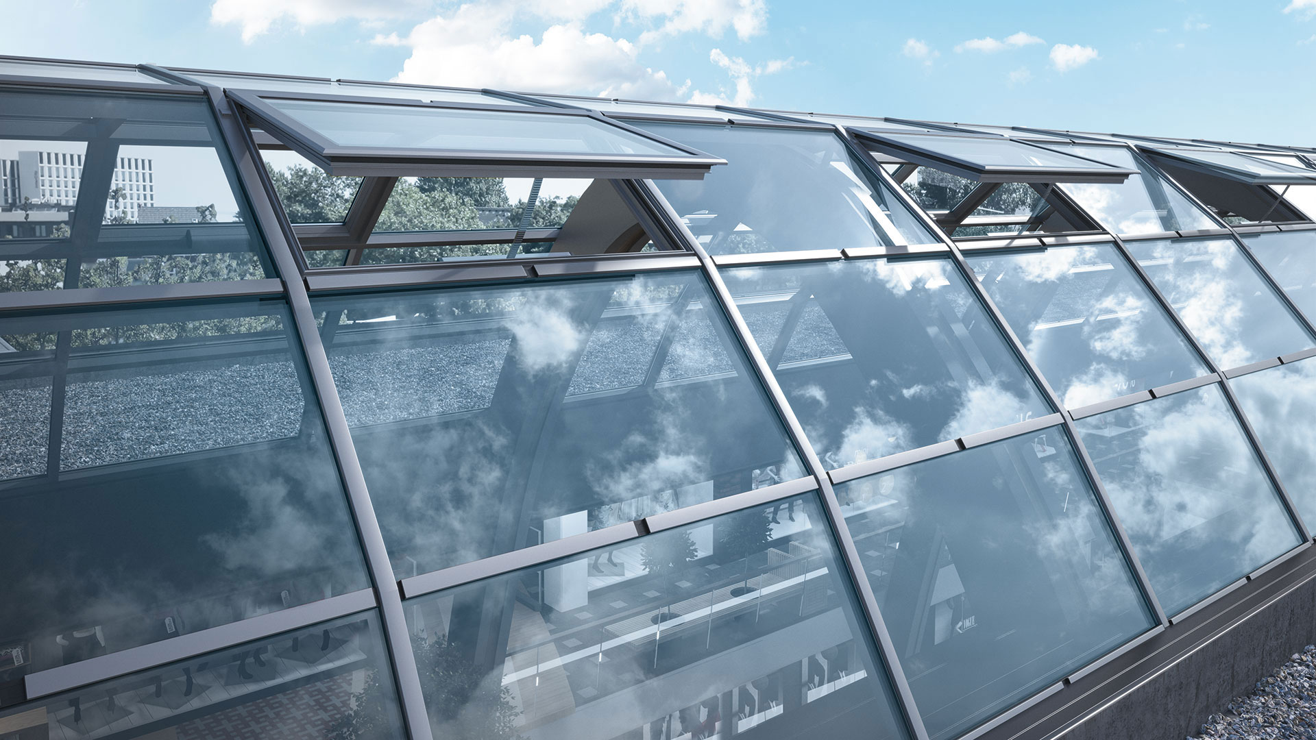Dachverglasung mit Pfosten-Riegel-Elementen